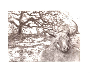 Minotaure à l'arbre, François Robert, Pointe sèche